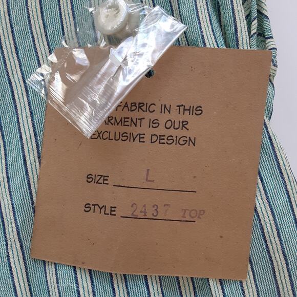 Vintage 90s Pinstripe Waist Coat Vest Tie Back Blue Button Front Sleeveless L - Picture 8 of 11